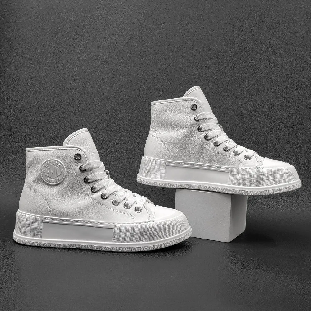 Men Minimalist Leather High Top Flat Casual Shoes