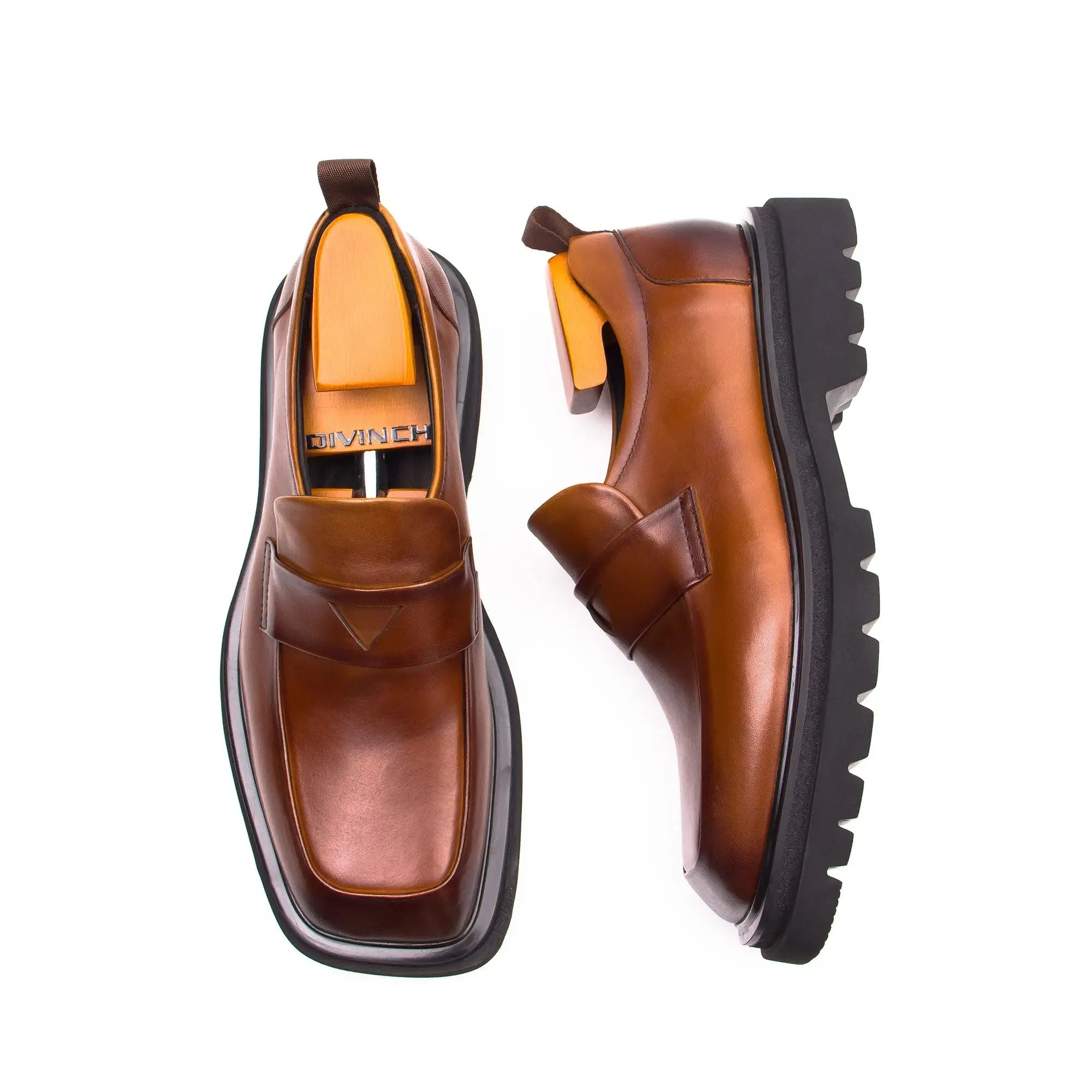 Men's Formal Horsehide Square Loafers D96138