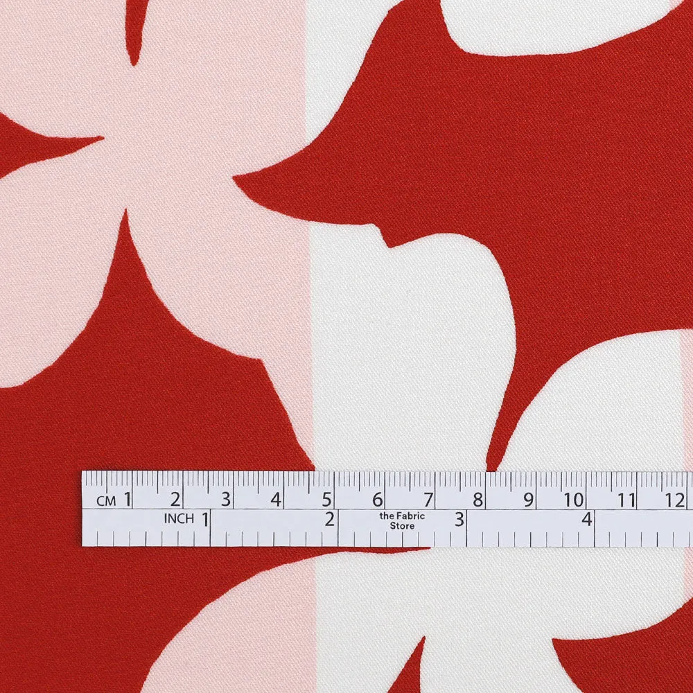 Mid Century Flower Viscose Twill - Strawberry Shortcake