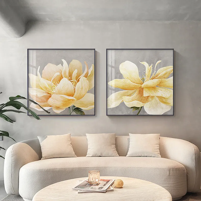 Modern Abstract Yellow Flower Wall Art Fine Art Canvas Prints Square Format Floral Pictures For Living Room Bedroom Art Decor