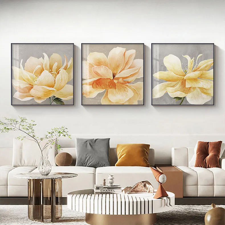 Modern Abstract Yellow Flower Wall Art Fine Art Canvas Prints Square Format Floral Pictures For Living Room Bedroom Art Decor