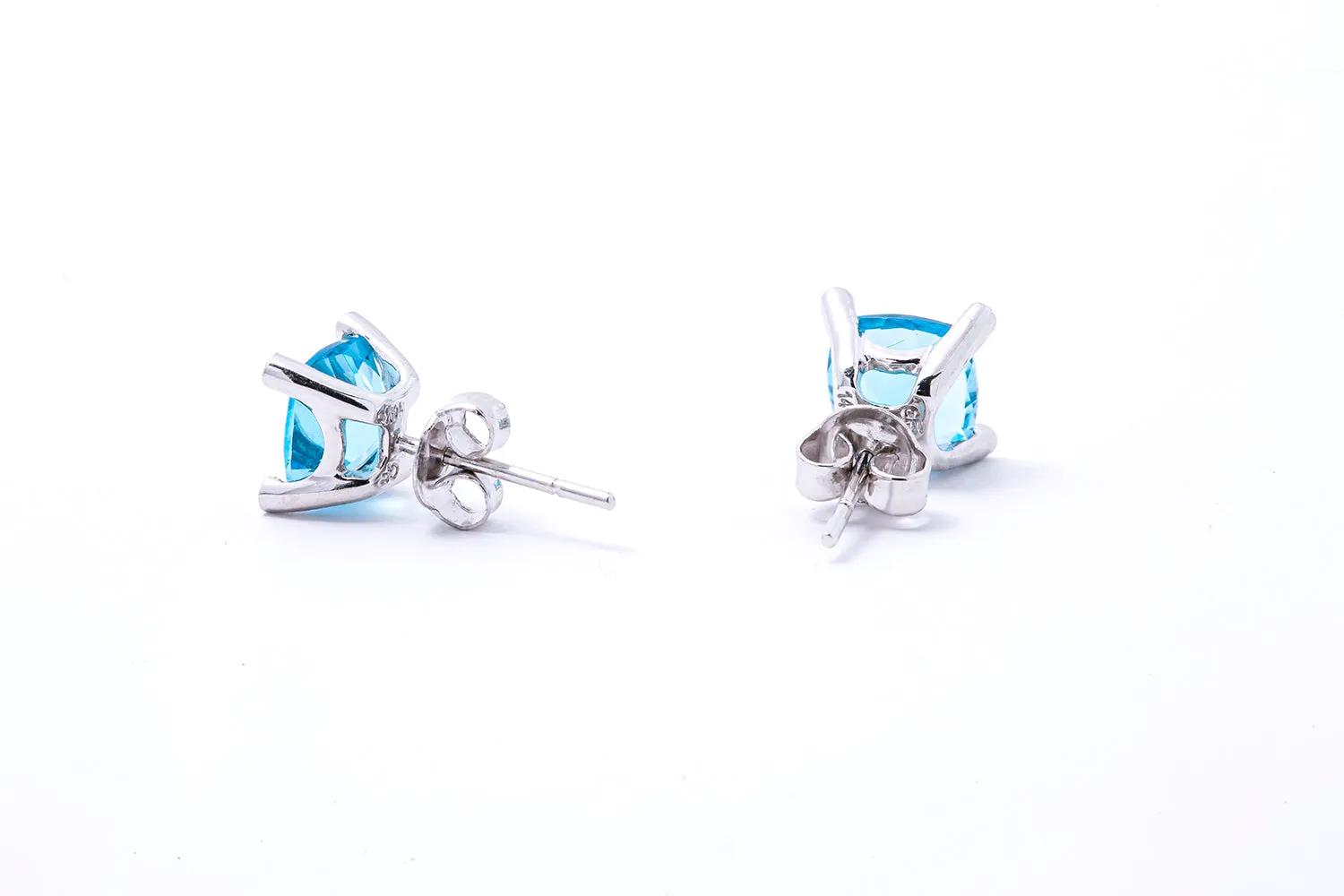 Natural Blue Topaz & Diamond Accent 14K 585 White Gold Pair of Earrings