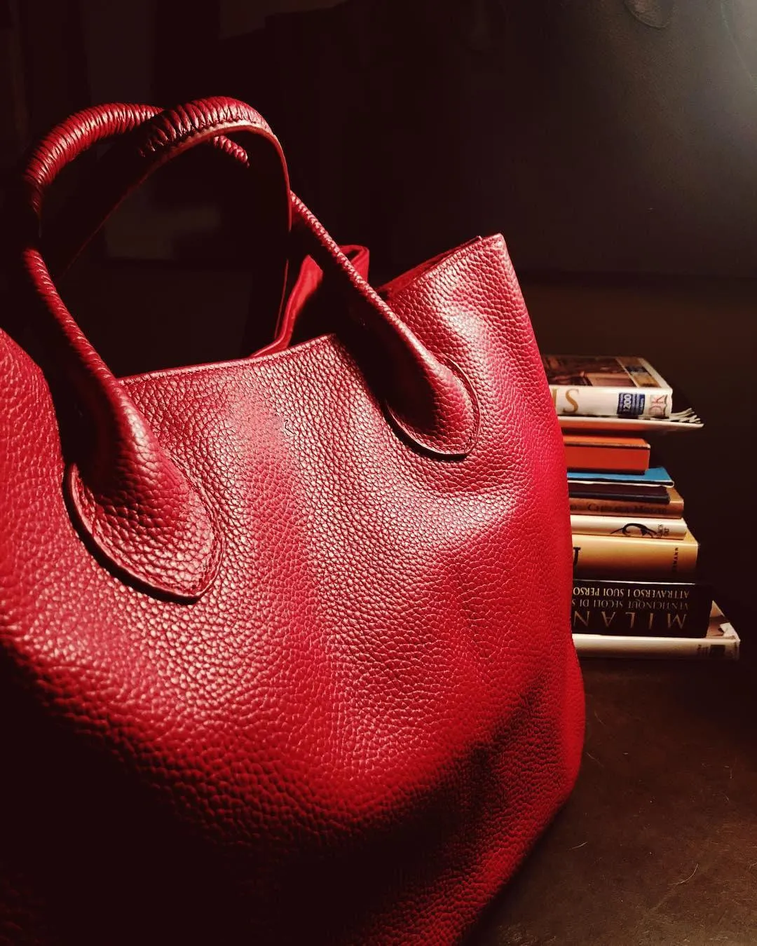 Red Large Leather Tote Bag, Cowhide Leather Bag, Must-have Lady Fashion Bag Bright Red, Weekend Bag, Working Bag, Personalized gifts