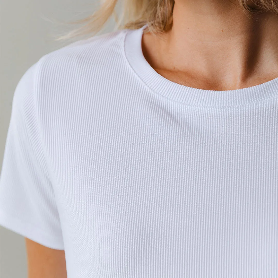 Ribbed Basic Crew Neck Tee, White