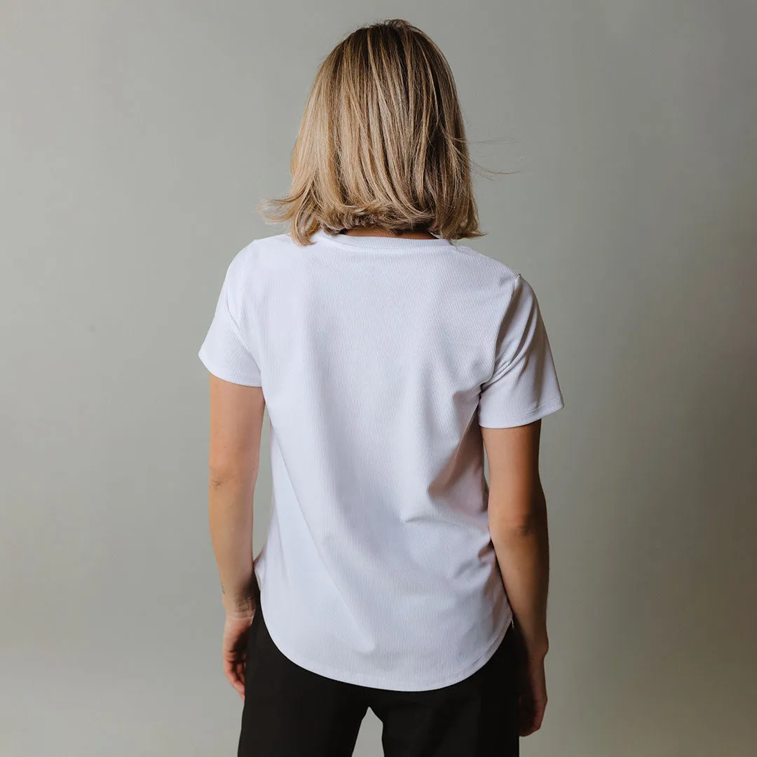 Ribbed Basic Crew Neck Tee, White