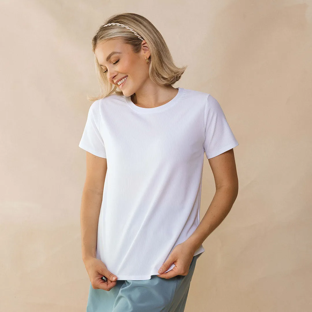 Ribbed Basic Crew Neck Tee, White