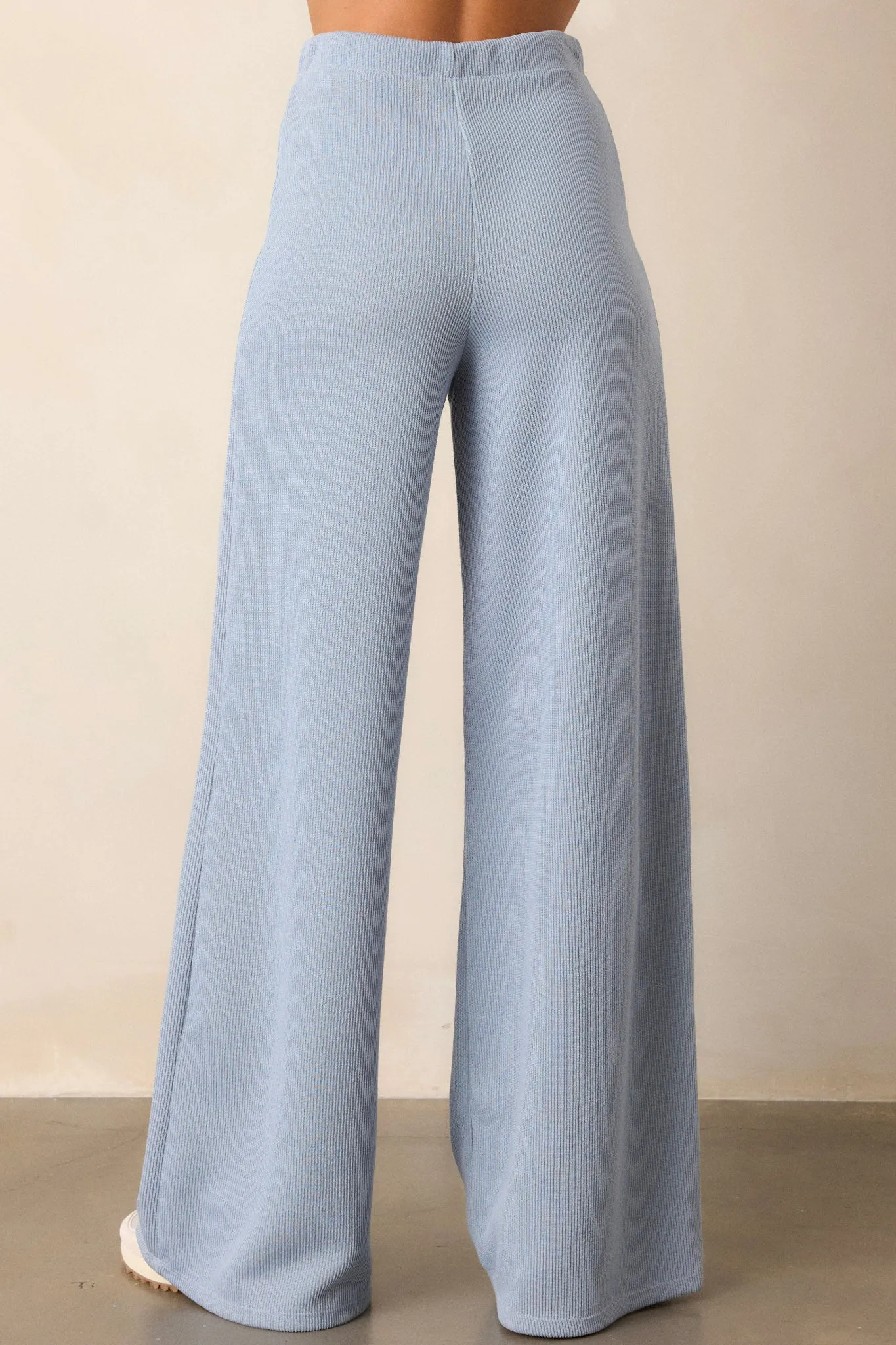 Waterfall Mist Ash Blue Knit Wide Leg Pants