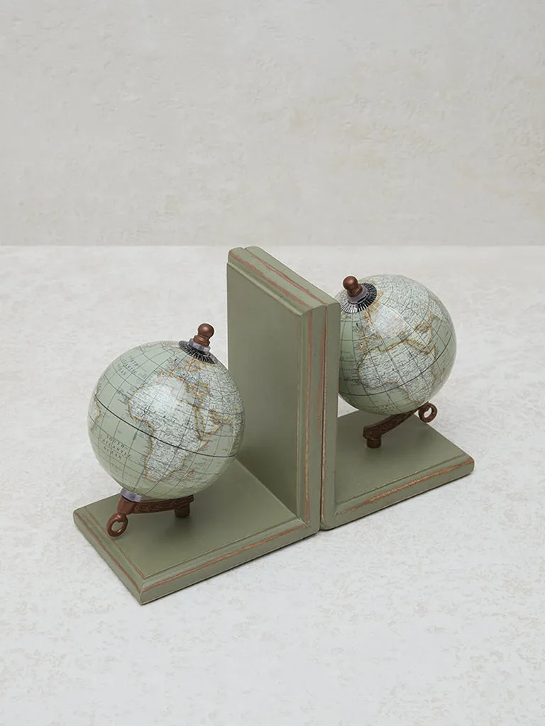 Westside Home Green Globe Bookend with Wooden Base