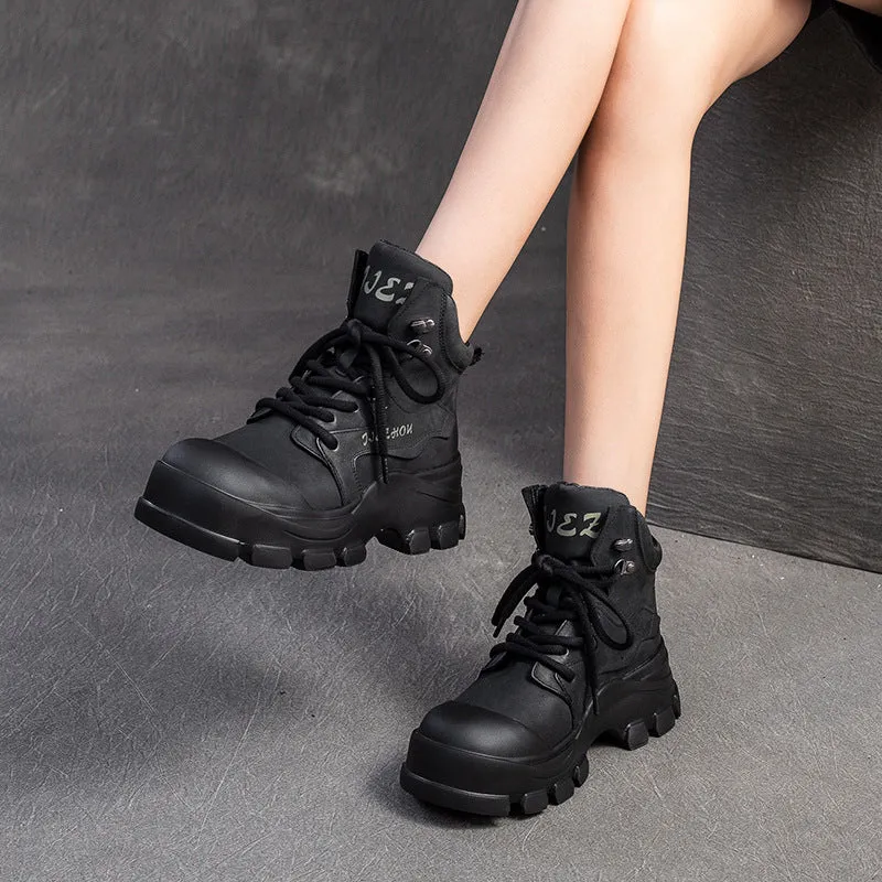 Women Classic Leather Casual Lace-up Ankle Boots