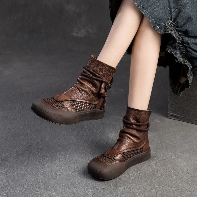 Women Classic Soft Leather Mesh Casual Boots