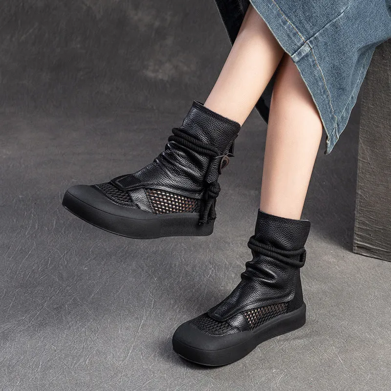 Women Classic Soft Leather Mesh Casual Boots