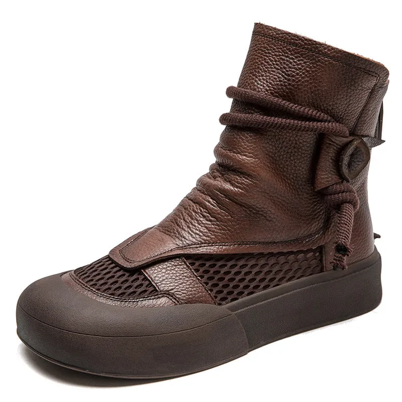 Women Classic Soft Leather Mesh Casual Boots