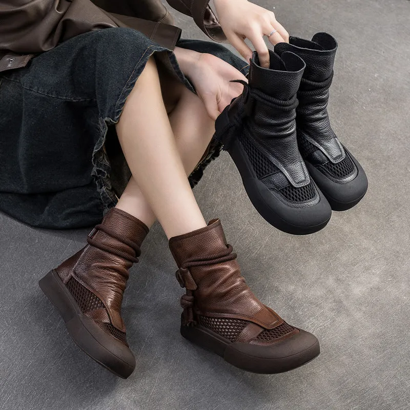 Women Classic Soft Leather Mesh Casual Boots