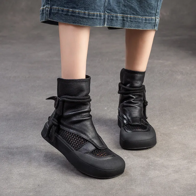 Women Classic Soft Leather Mesh Casual Boots