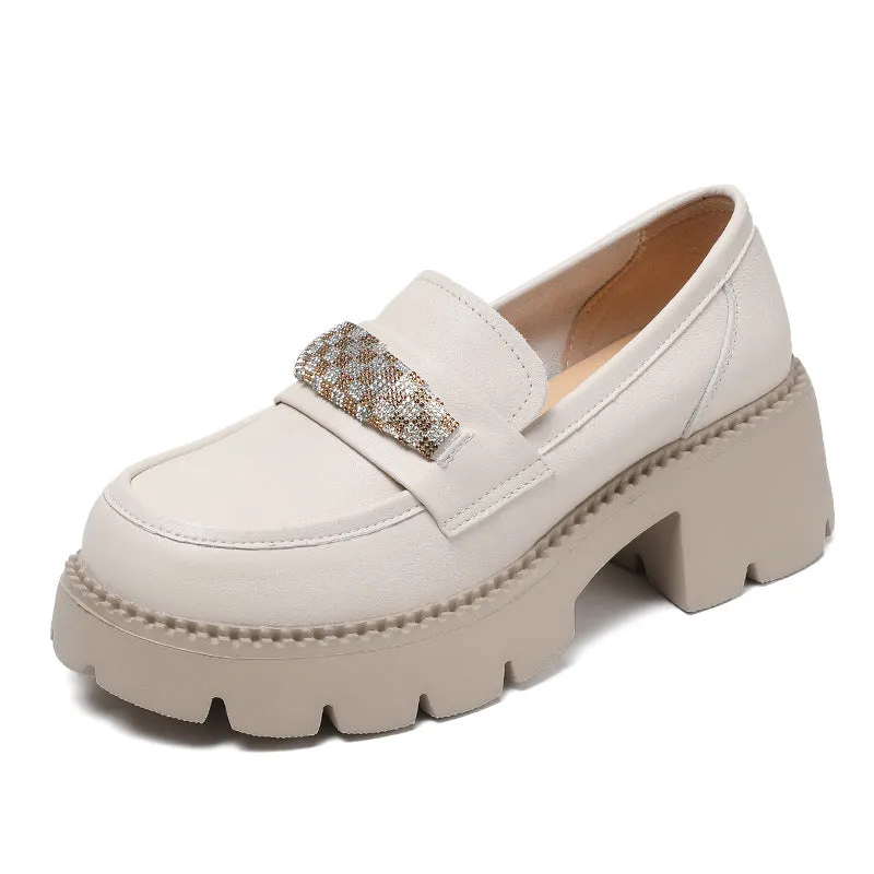 Women Cowhide Thick Sole Fashion Casual Loafers