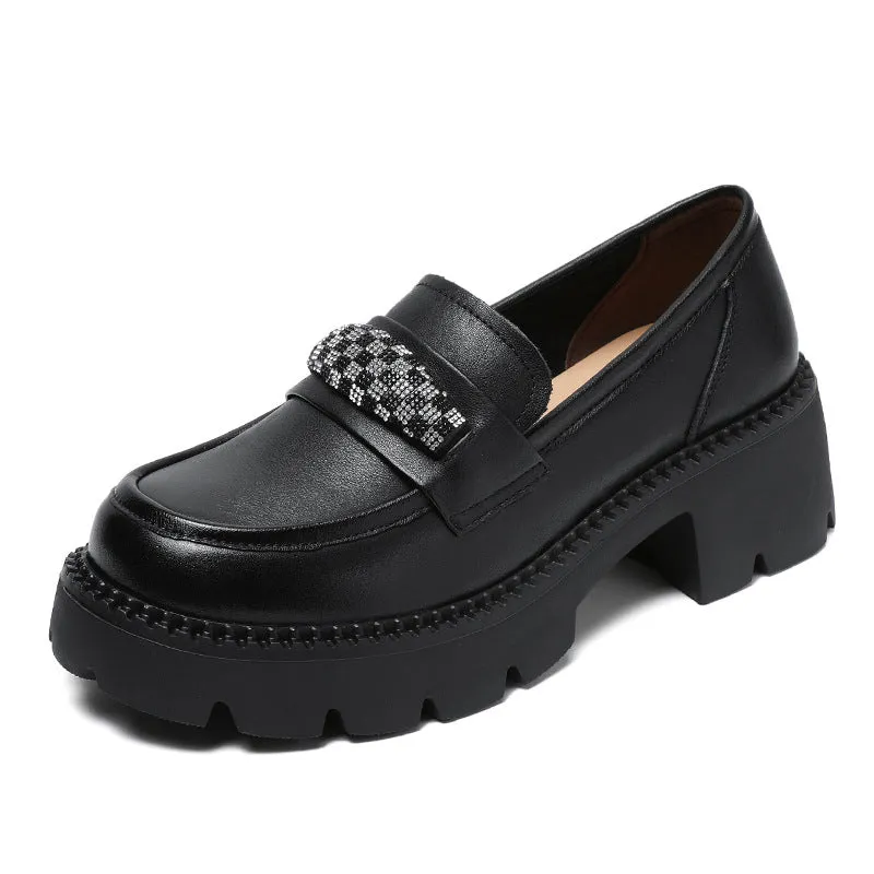 Women Cowhide Thick Sole Fashion Casual Loafers