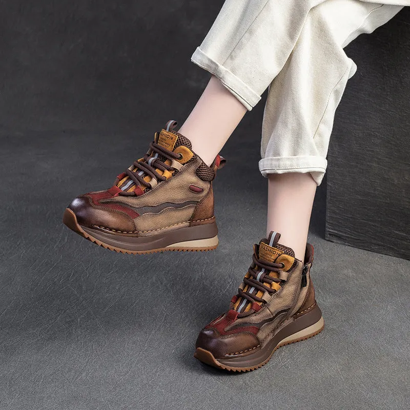 Women Fashion Color Matching Leather Ankle Boots