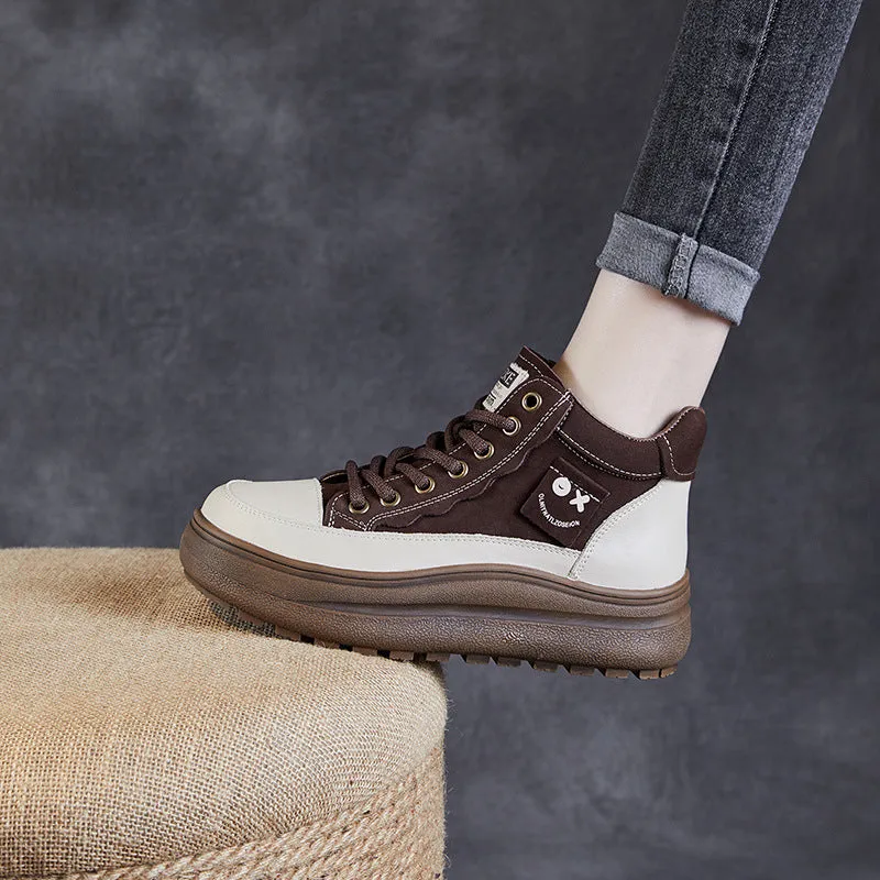 Women Fashion Leather Lace-up Thick Sole Boots