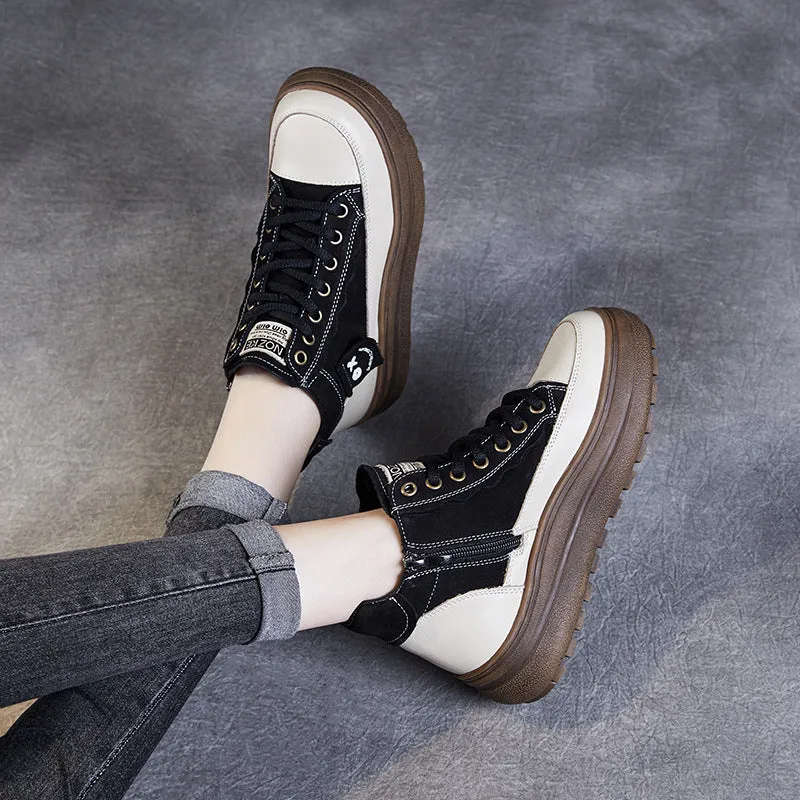 Women Fashion Leather Lace-up Thick Sole Boots